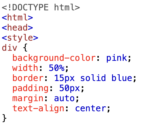 Basic coding showing margin, border, and padding